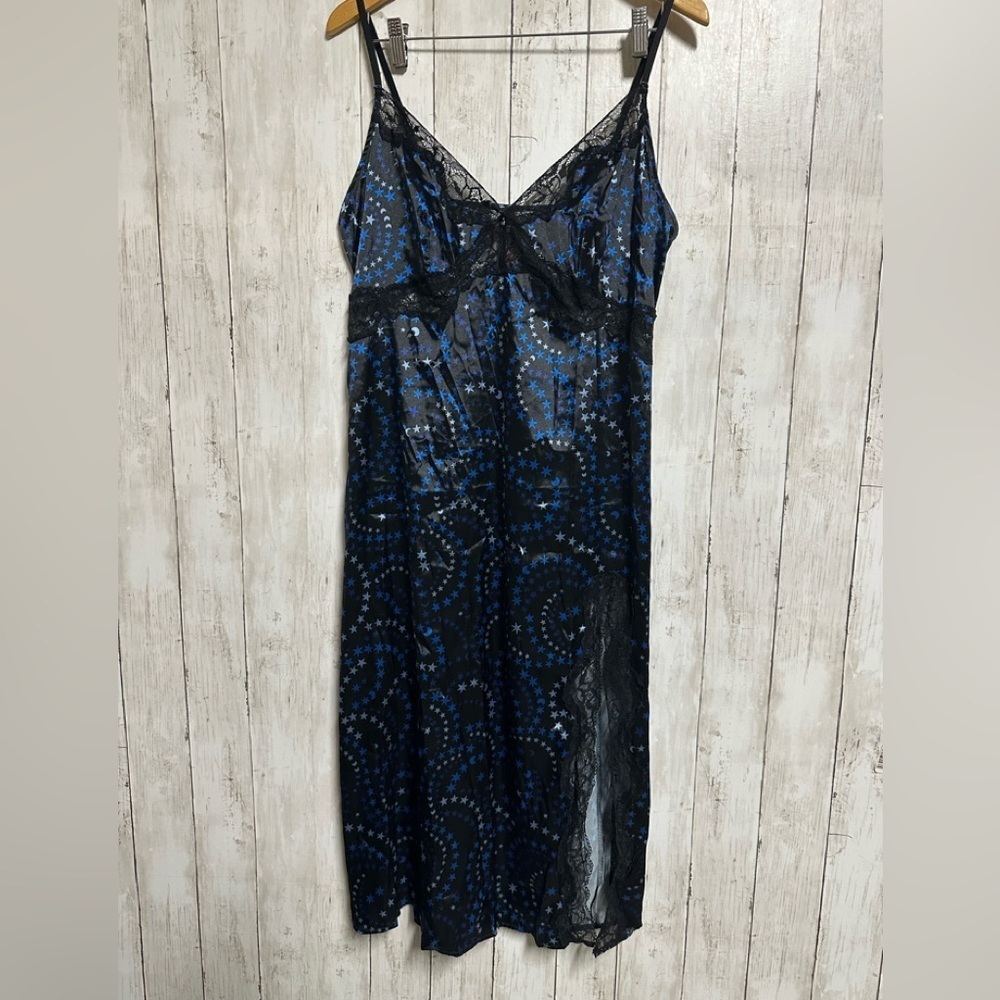 Adore Me Black & Blue Satin Nightgown Size L